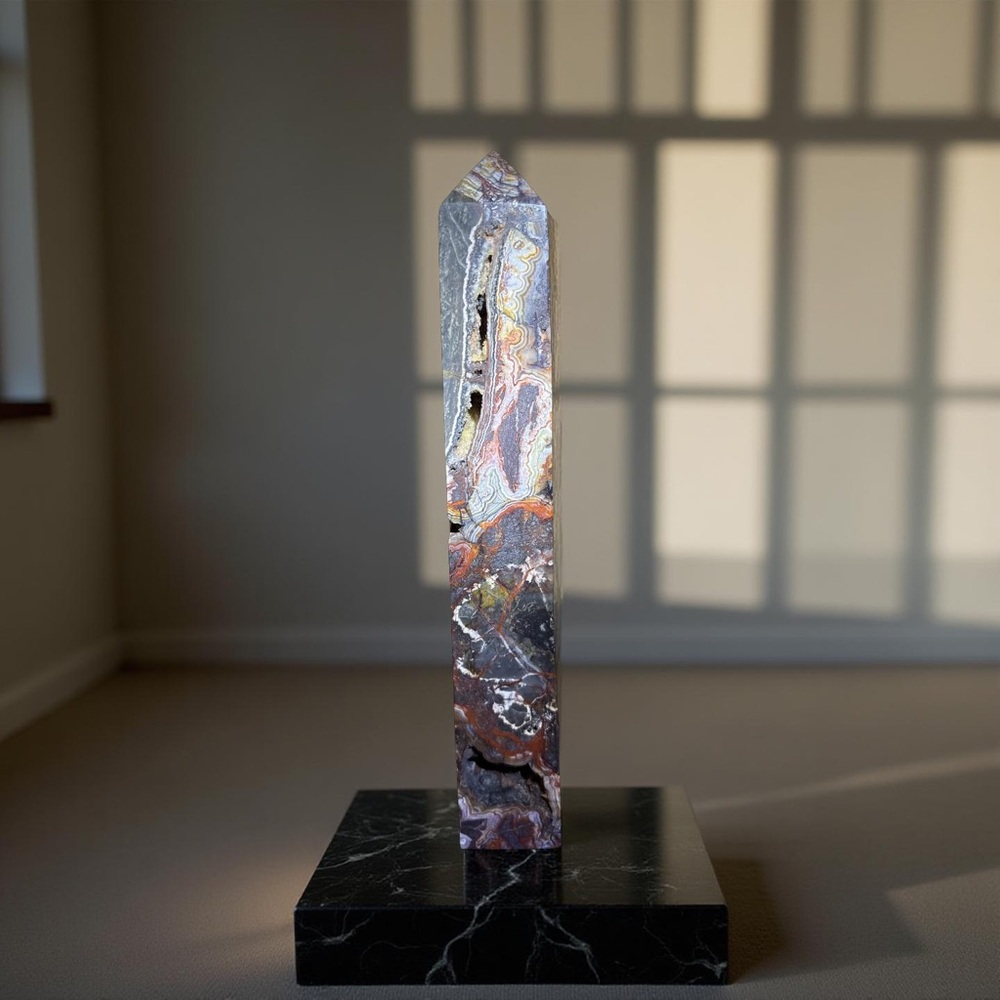 Abstract Gorgeous Rare Mexican Lace Agate Tower 14 inches tall about 4 lbs